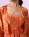 Mohey Women Orange Chinon Gown Jacket Dupatta Indo Western