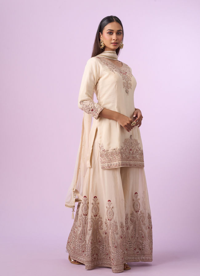 Mohey Women Vintage Allure Cream Palazzo Suit