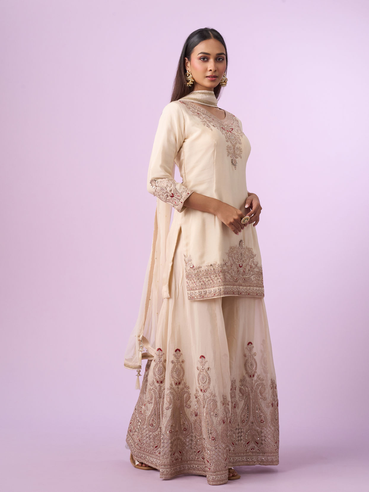 Mohey Women Vintage Allure Cream Palazzo Suit