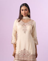 Mohey Women Vintage Allure Cream Palazzo Suit