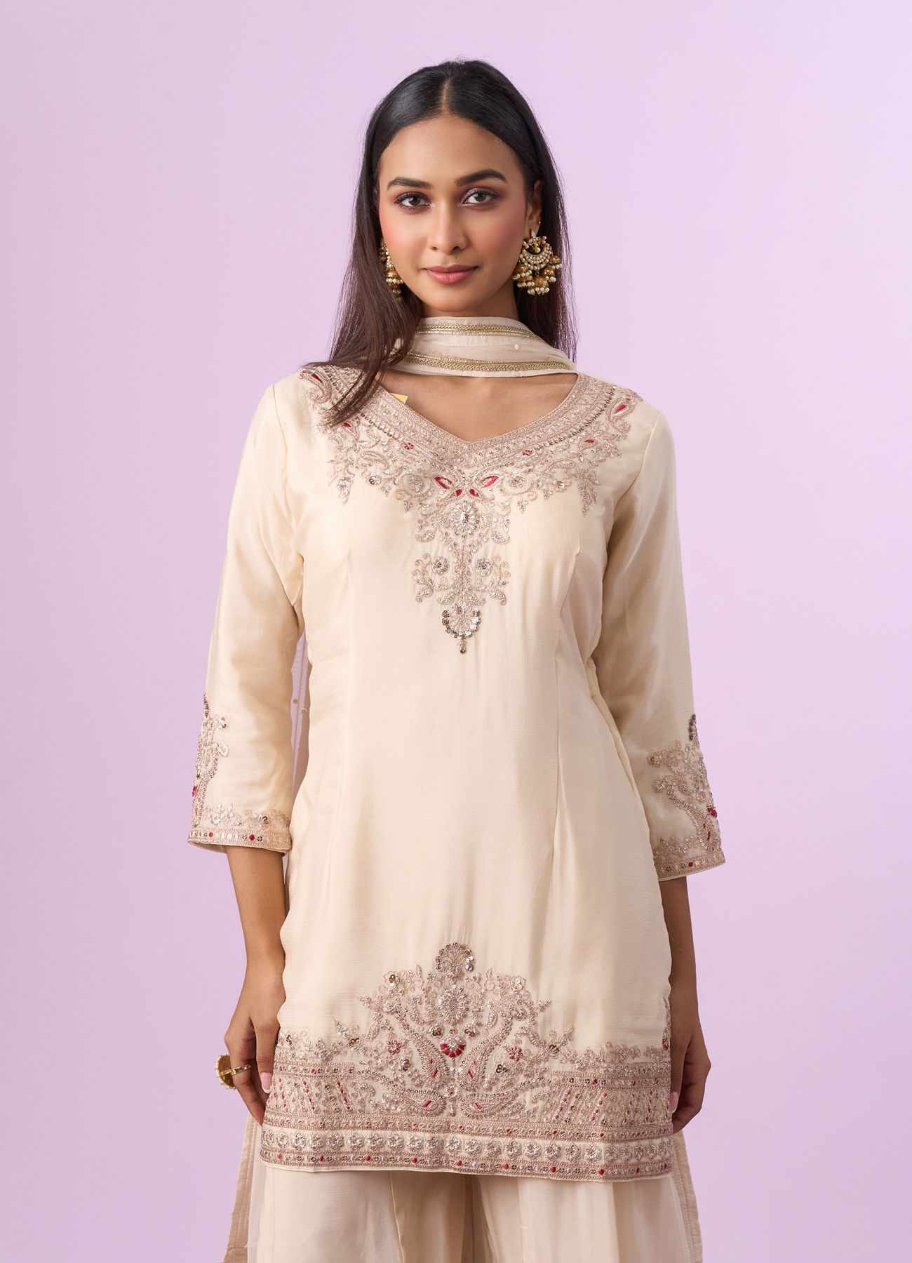 Mohey Women Vintage Allure Cream Palazzo Suit