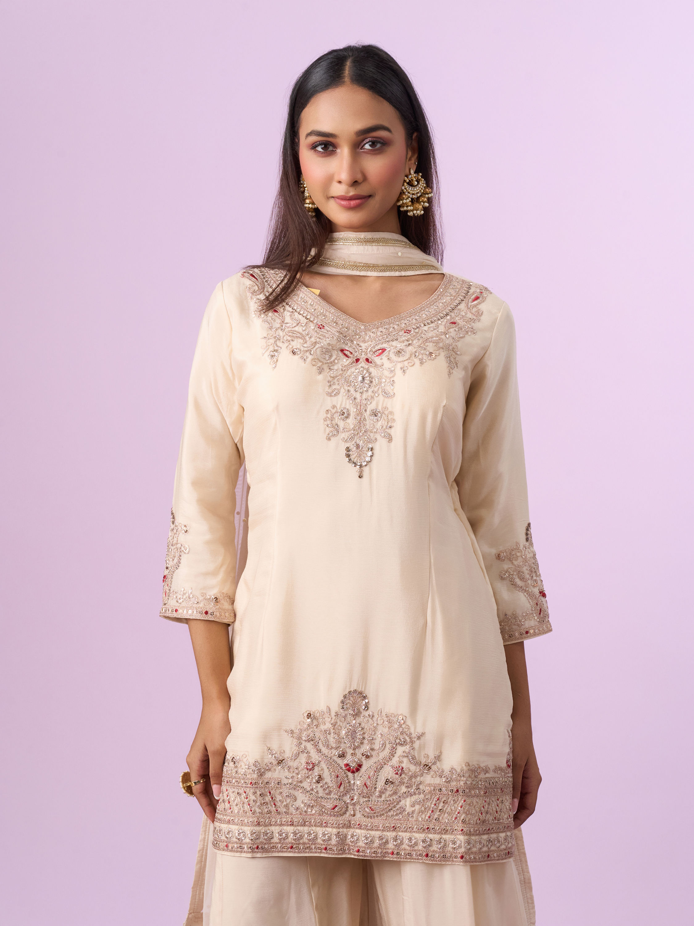 Mohey Women Vintage Allure Cream Palazzo Suit