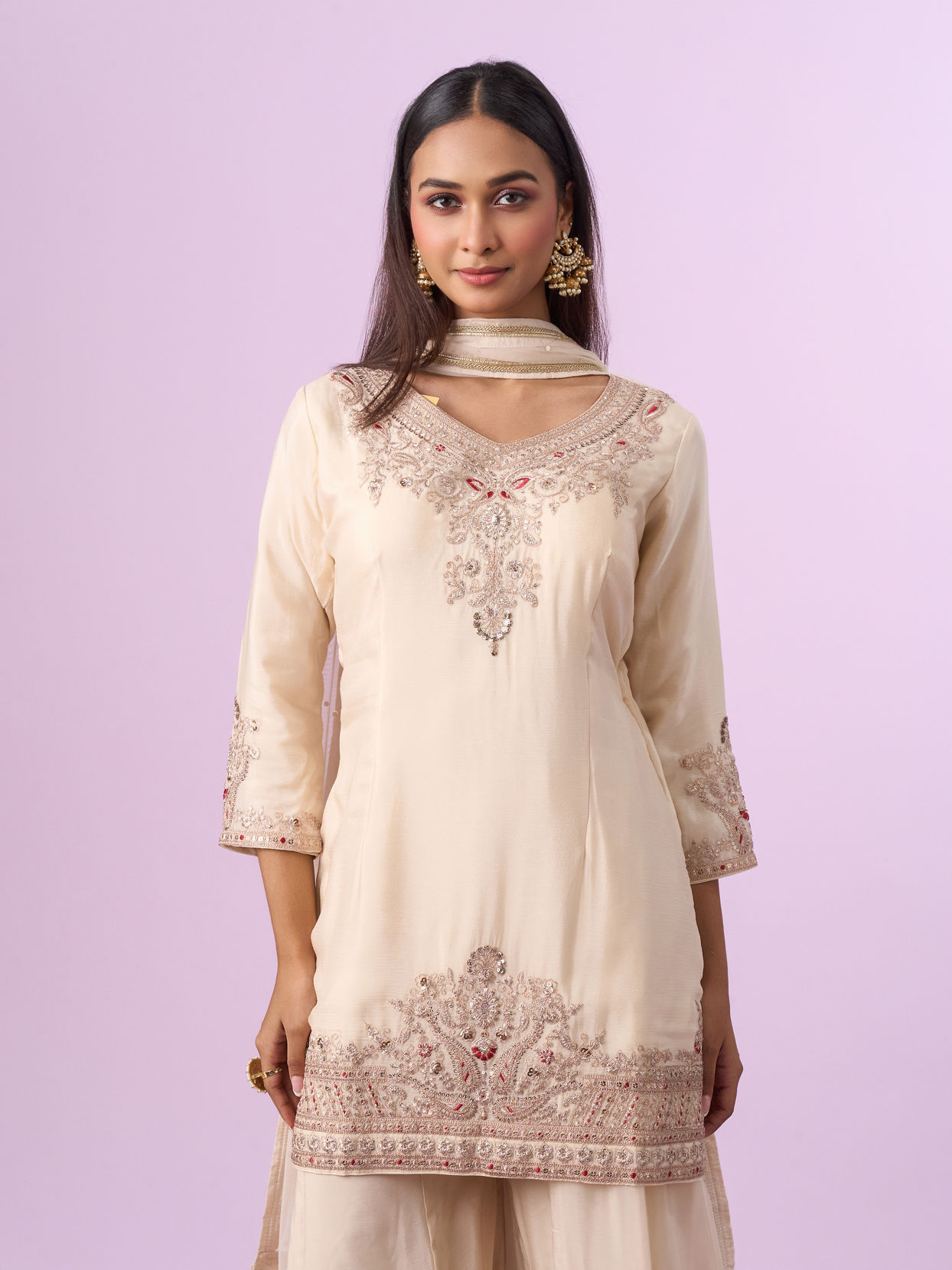 Mohey Women Vintage Allure Cream Palazzo Suit