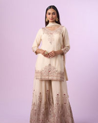 Mohey Women Vintage Allure Cream Palazzo Suit