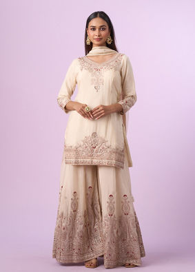 Mohey Women Vintage Allure Cream Palazzo Suit