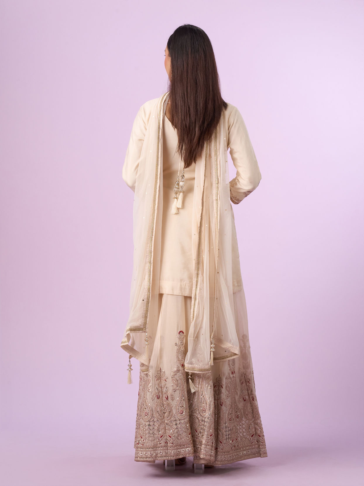 Mohey Women Vintage Allure Cream Palazzo Suit