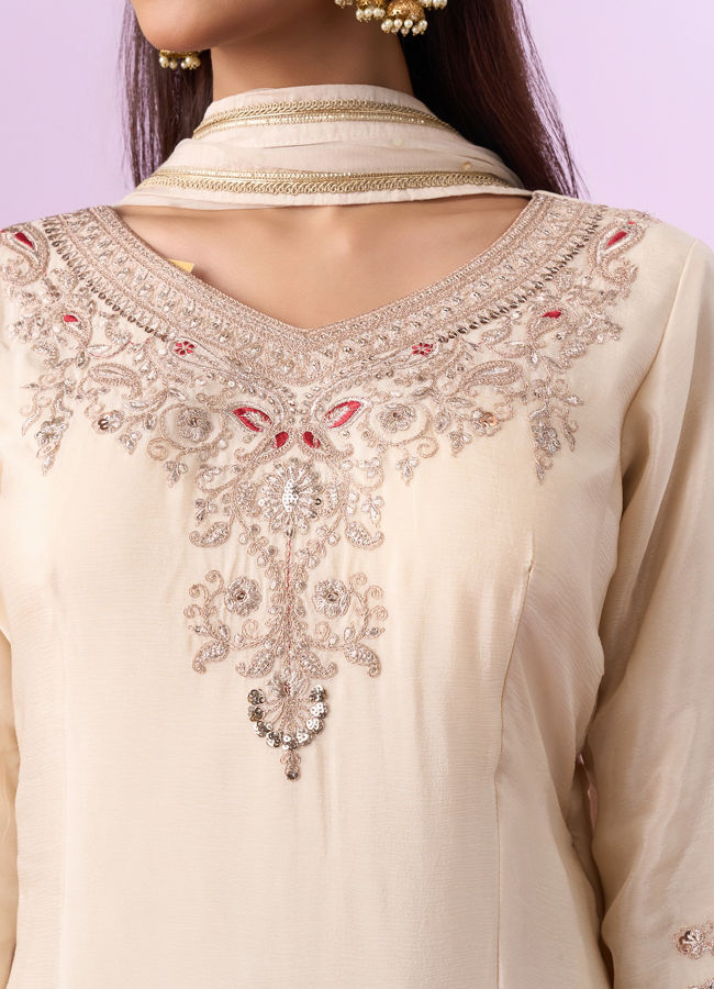 Mohey Women Vintage Allure Cream Palazzo Suit