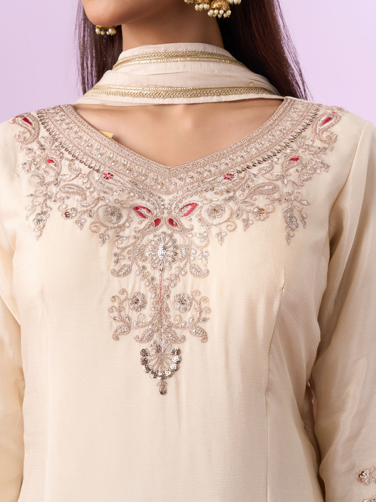 Mohey Women Vintage Allure Cream Palazzo Suit