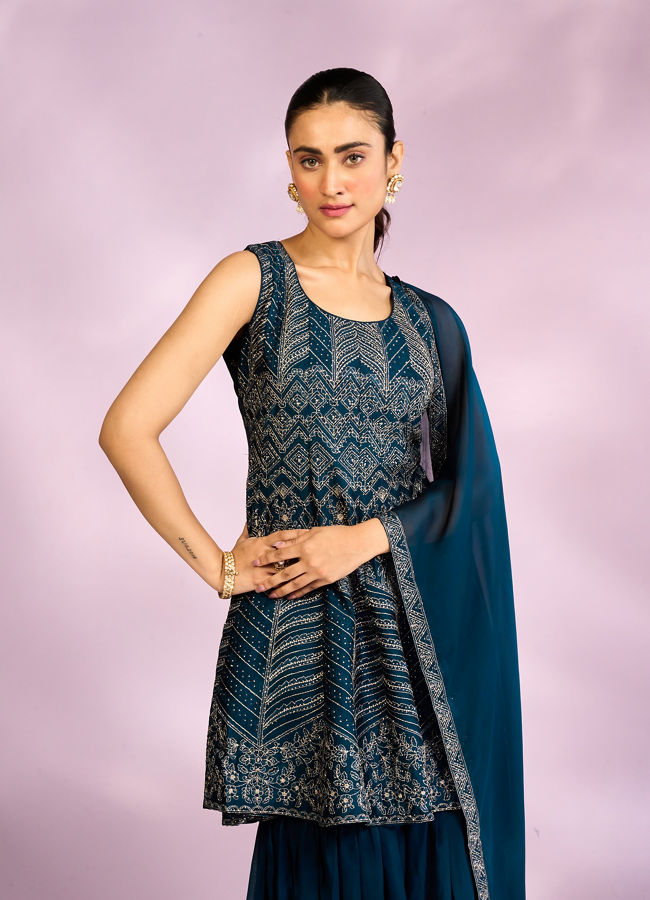 Mohey Women Exquisite Blue Palazzo Suit