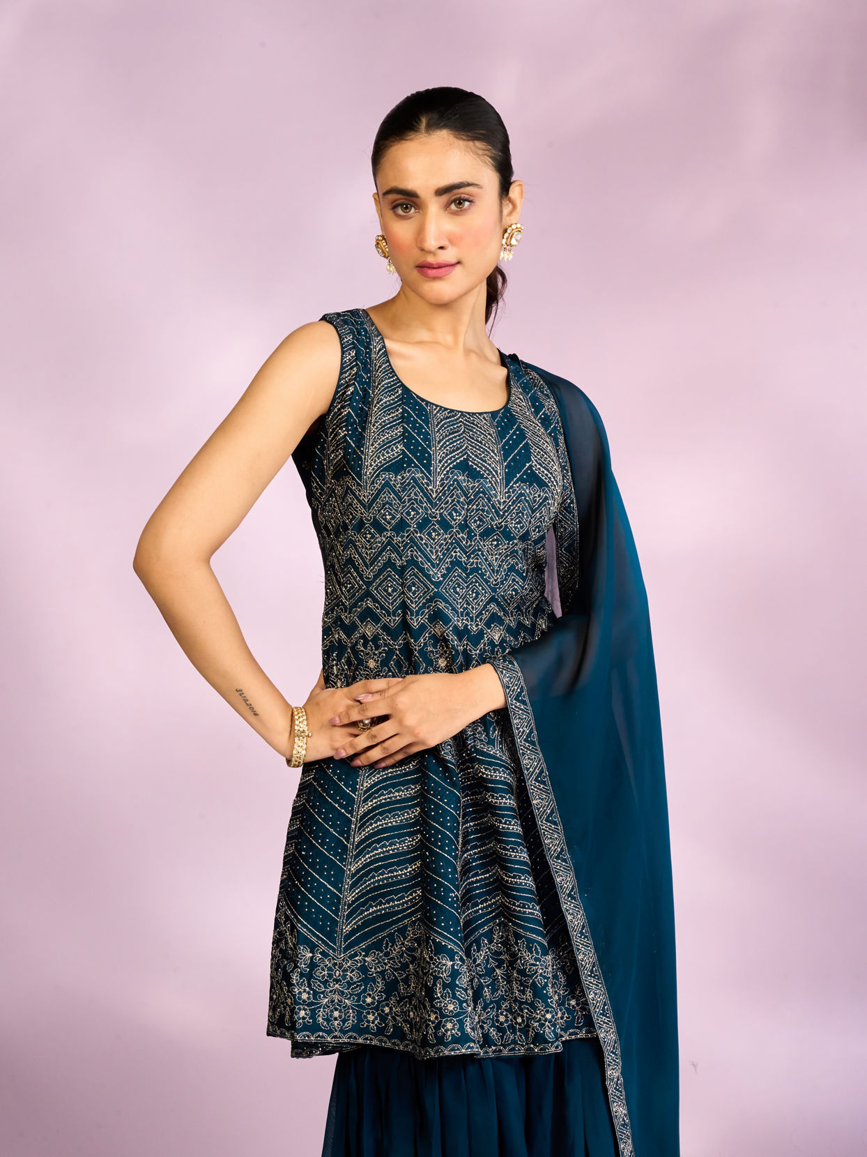 Mohey Women Exquisite Blue Palazzo Suit