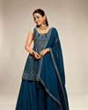 Mohey Women Blue Chinon Sharara Suit with Stone Work