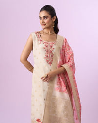 Mohey Women Cream Tissue Straight Suit