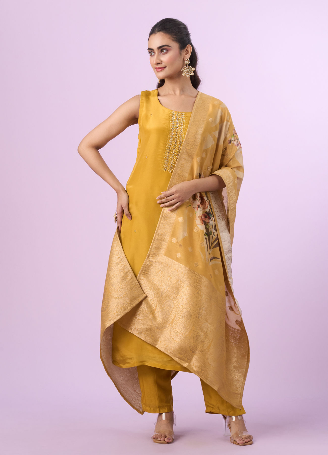 Mohey Women Yellow Mosaic Elegance Straight Suit