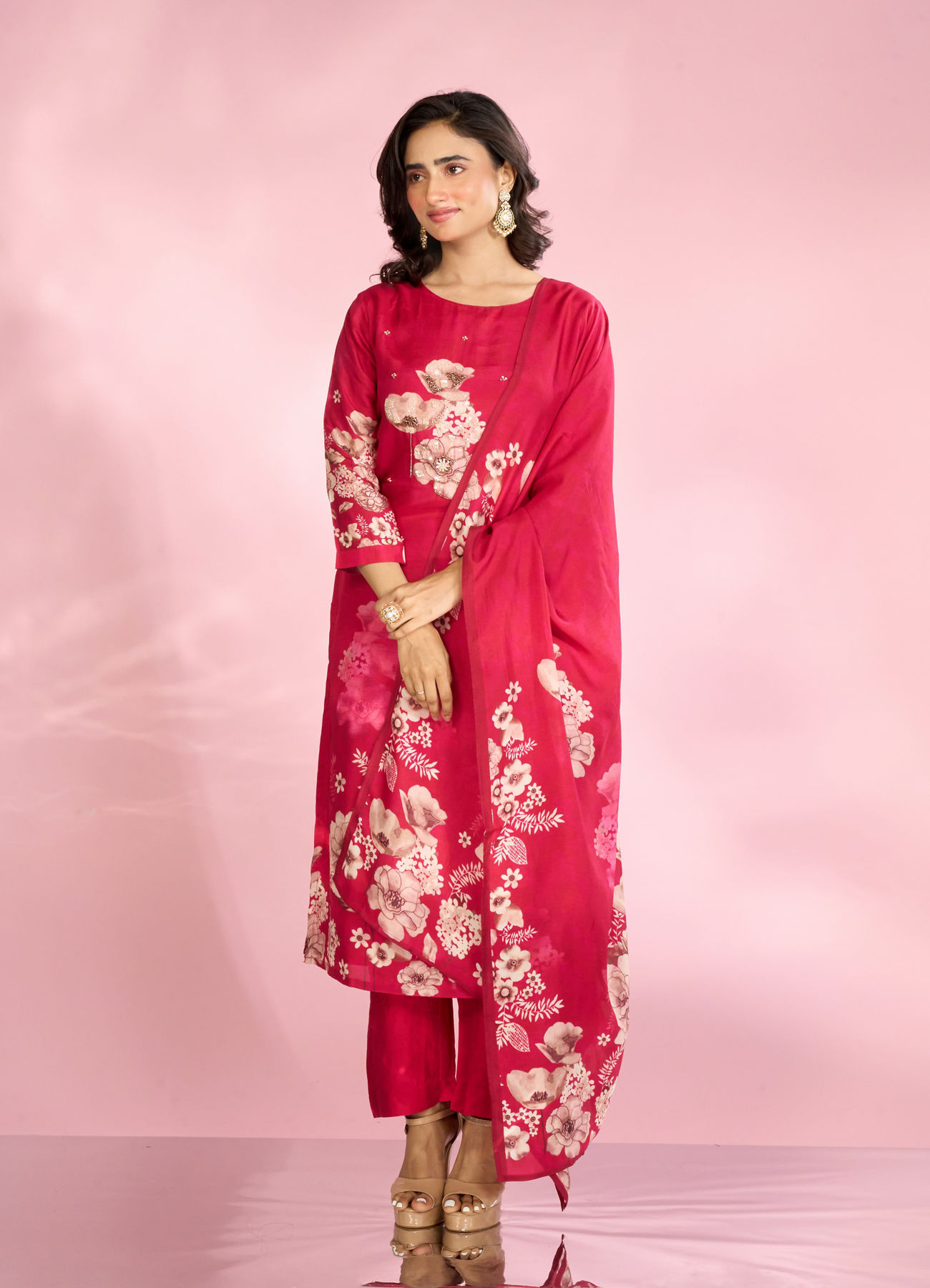 Mohey Women Blushing Pink Radiance Straight Suits
