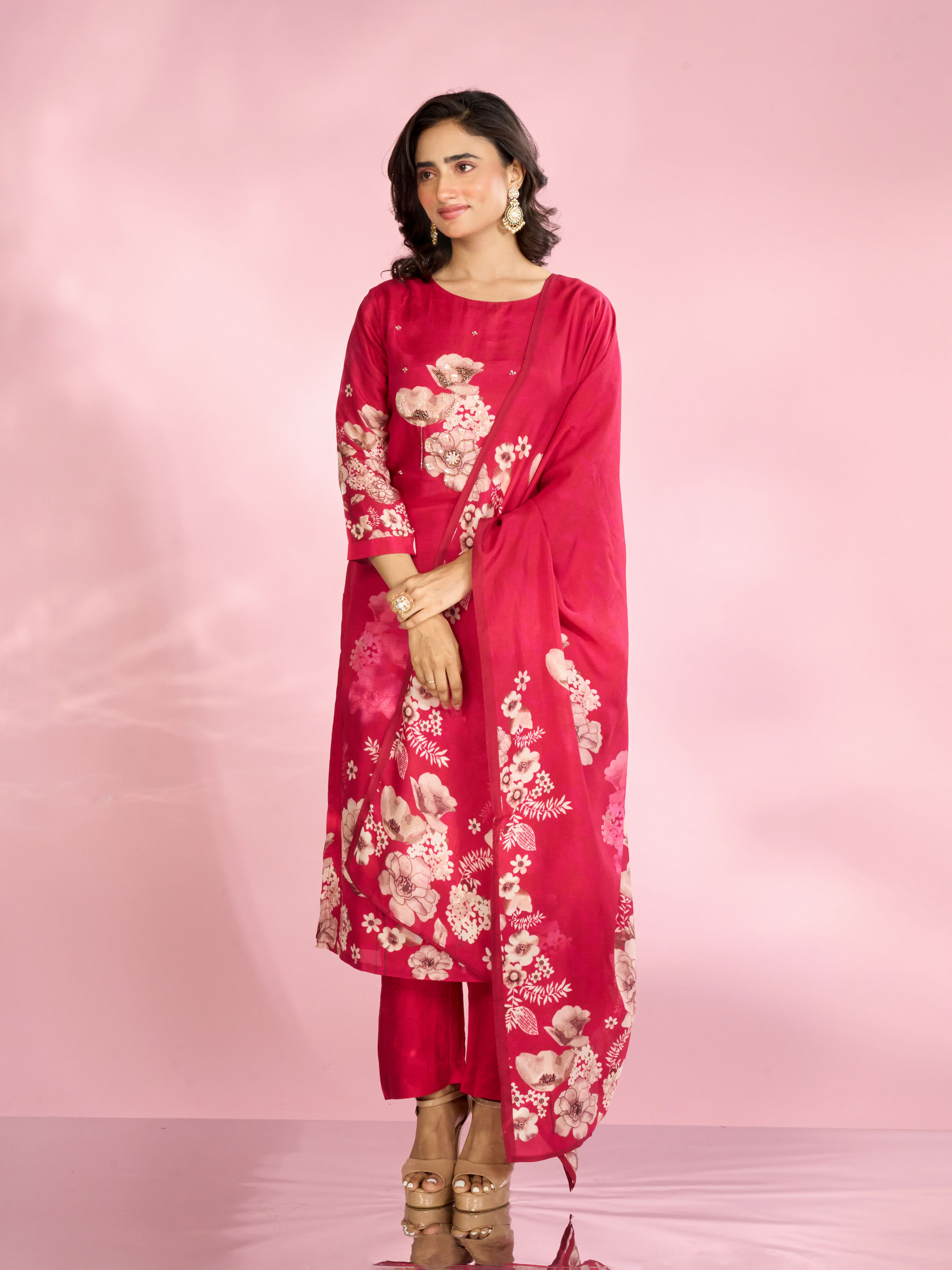 Mohey Women Blushing Pink Radiance Straight Suits
