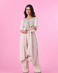 Mohey Women Linen Cream Palazzo Suit