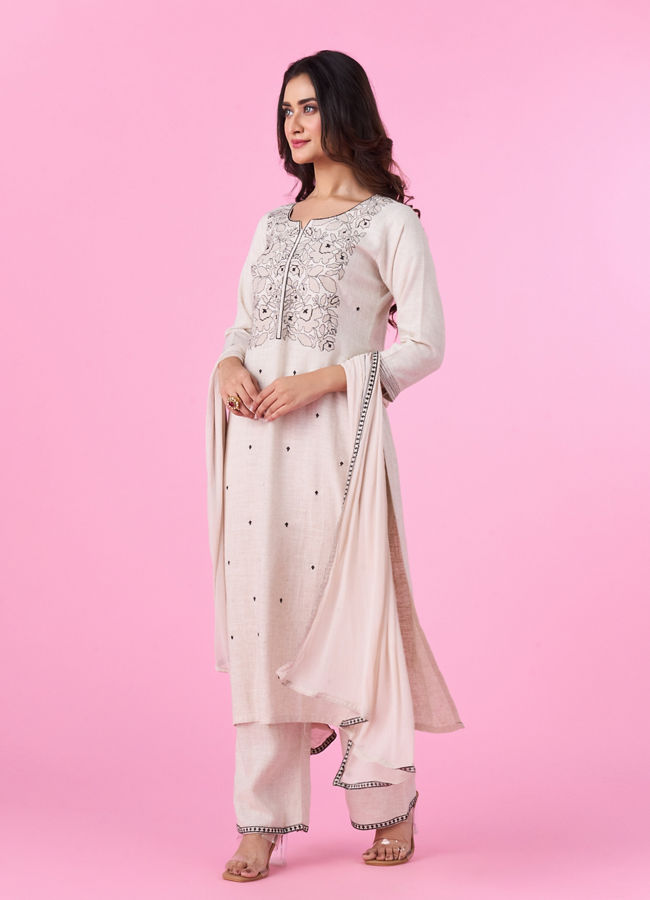 Mohey Women Linen Cream Palazzo Suit