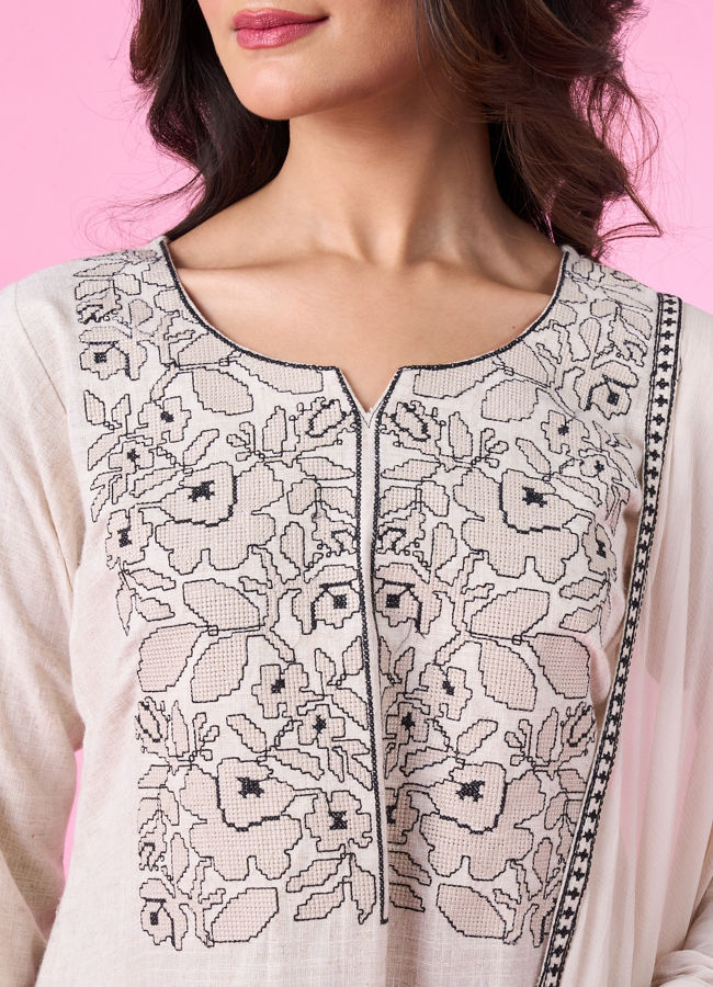 Mohey Women Linen Cream Palazzo Suit