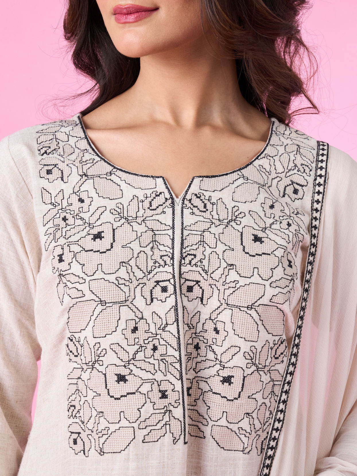 Mohey Women Linen Cream Palazzo Suit