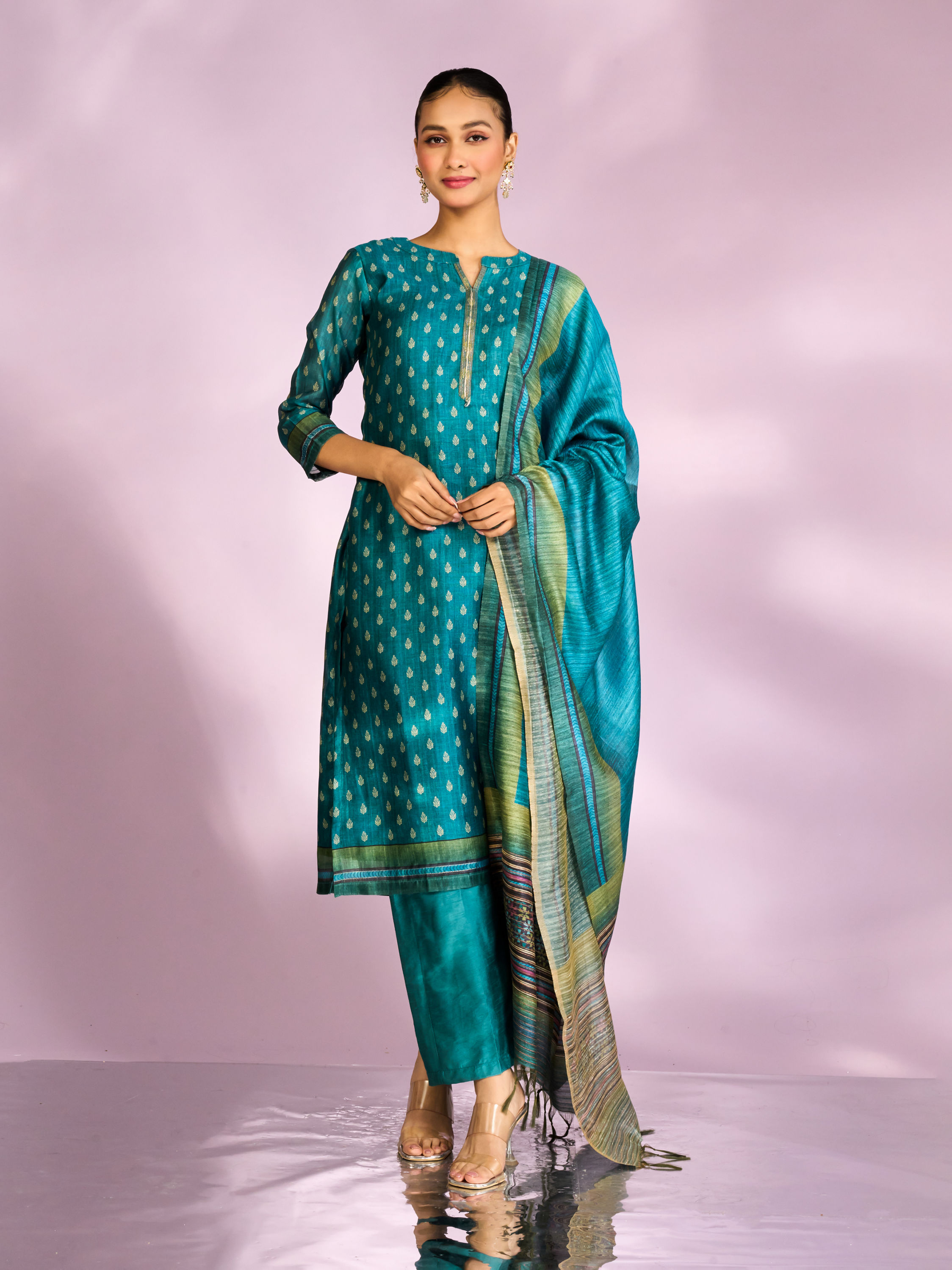 Mohey Women Royal Blue Festive Silk Palazzo Suit