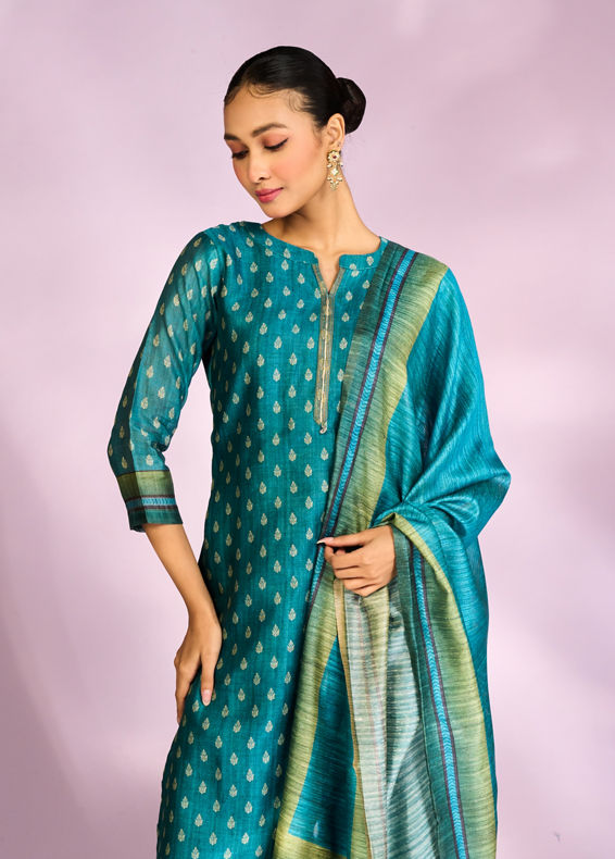 Mohey Women Royal Blue Festive Silk Palazzo Suit