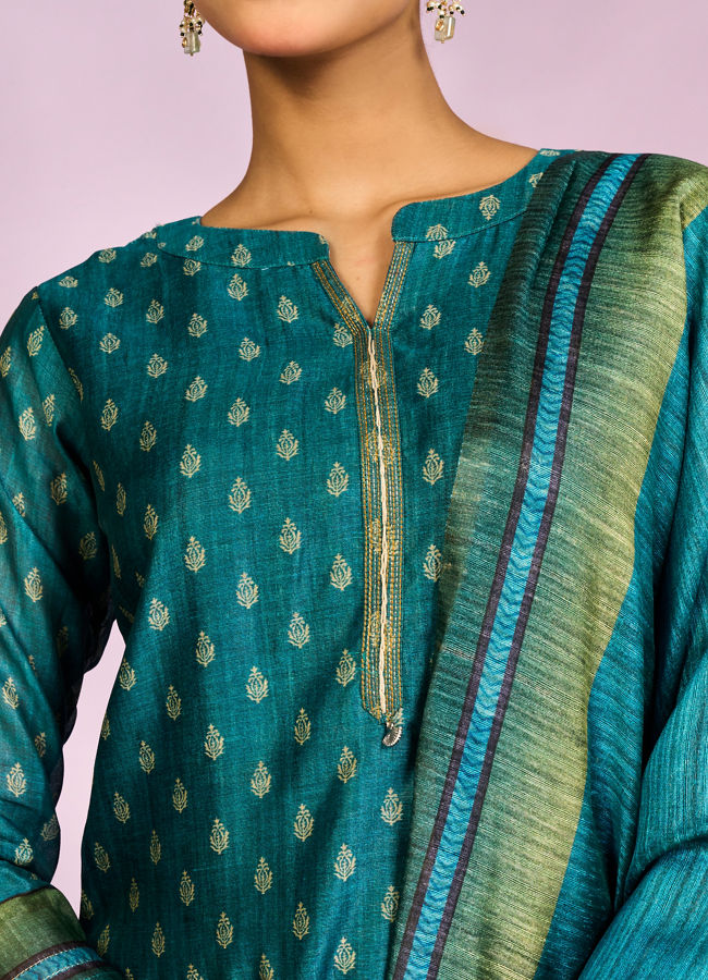 Mohey Women Royal Blue Festive Silk Palazzo Suit