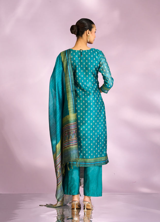 Mohey Women Royal Blue Festive Silk Palazzo Suit