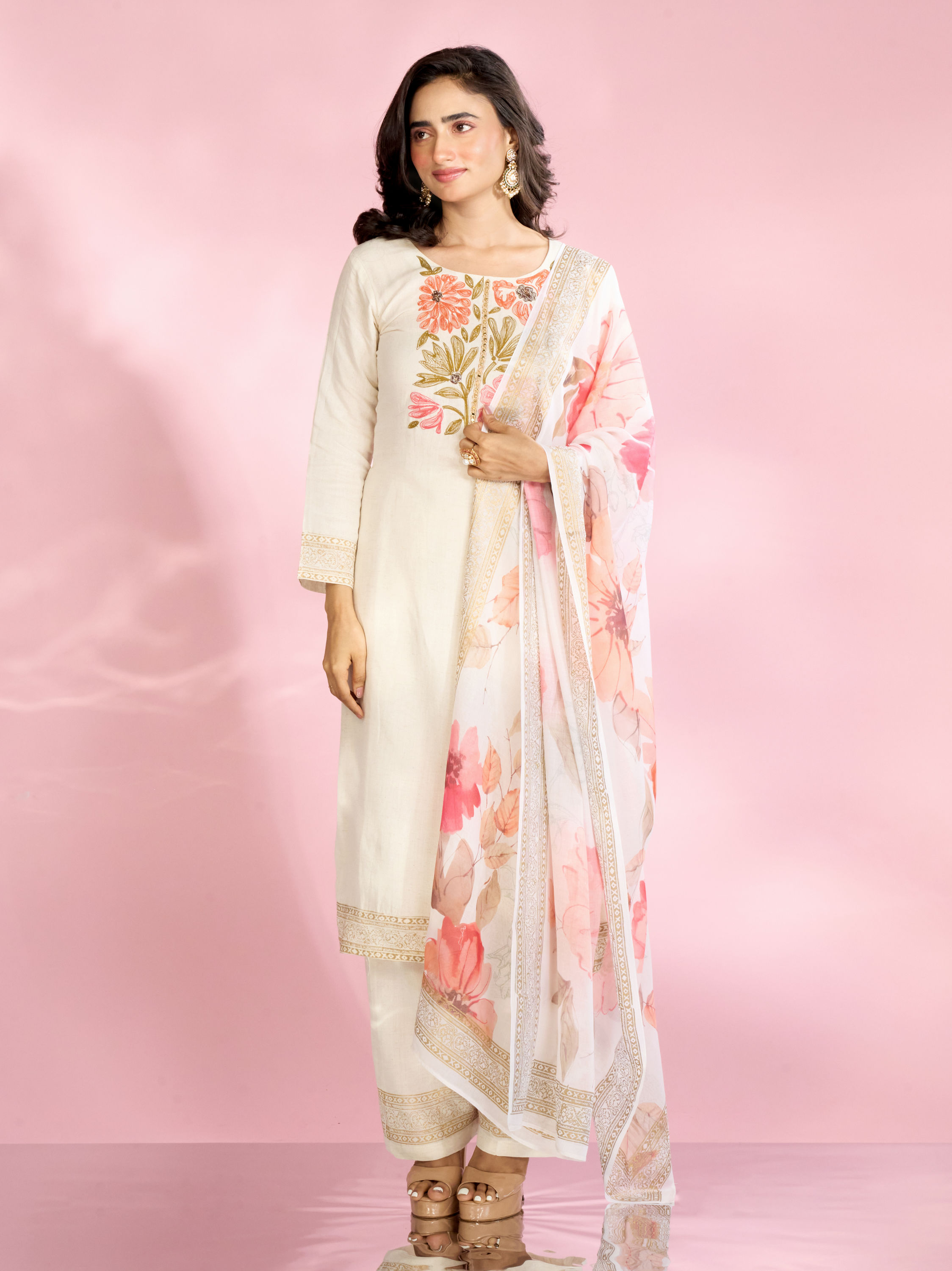 Mohey Women Elegant Cream Straight Suit