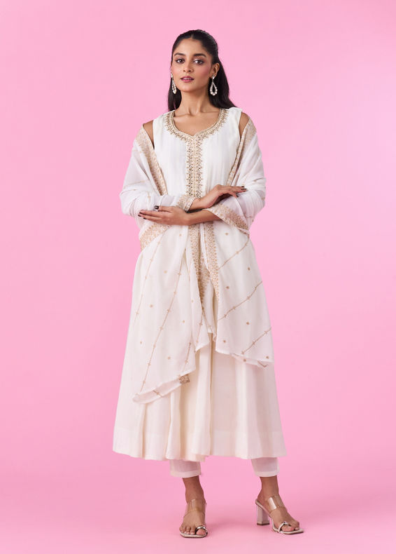 Mohey Women Ethereal White Anarkali Suit