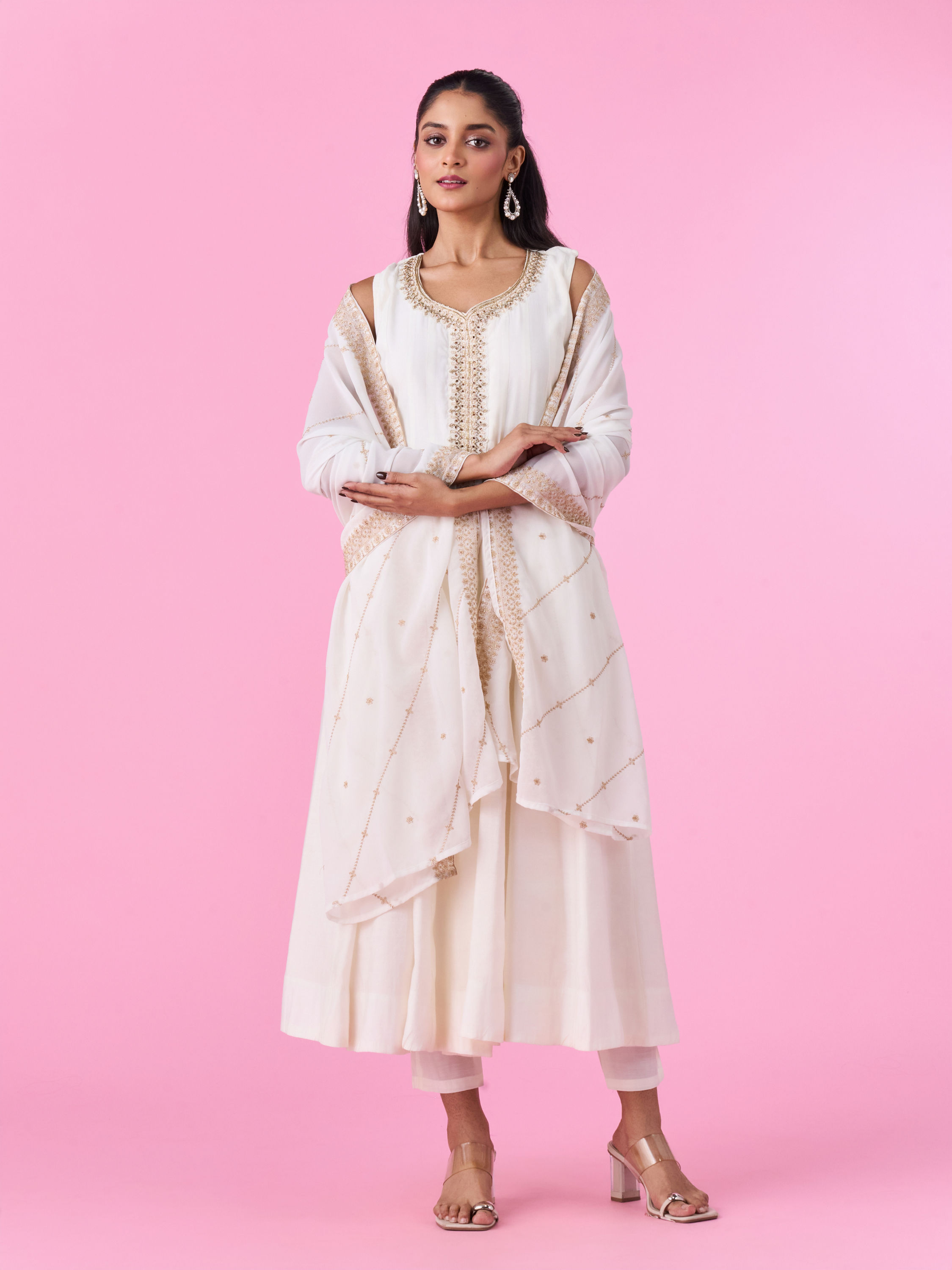Mohey Women Ethereal White Anarkali Suit