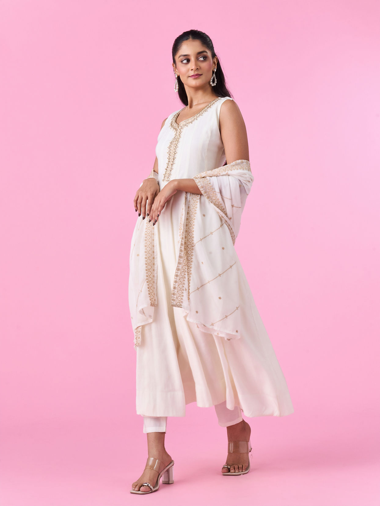 Mohey Women Ethereal White Anarkali Suit