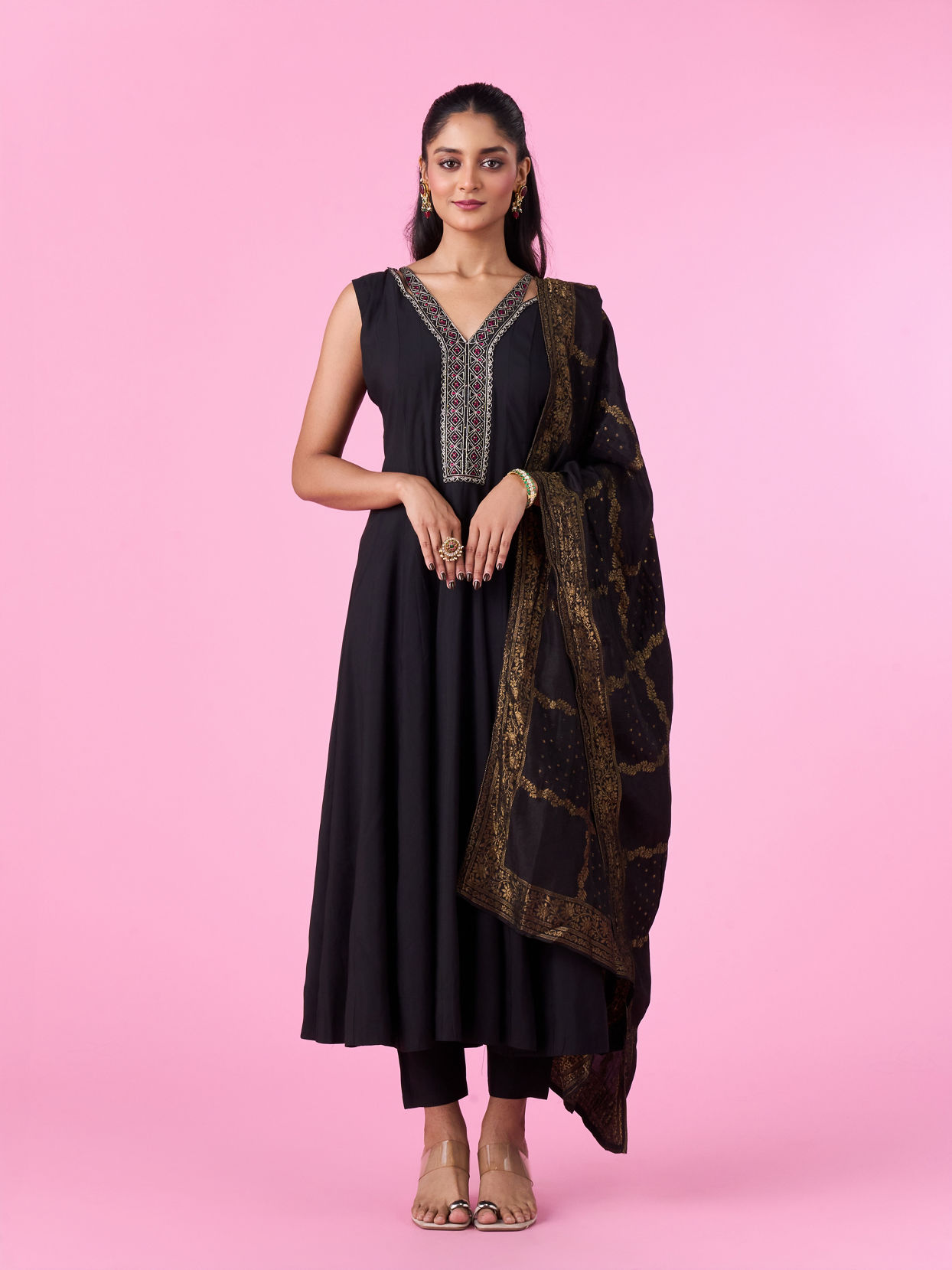 Mohey Women Black Aesthetic Anarkali Suit