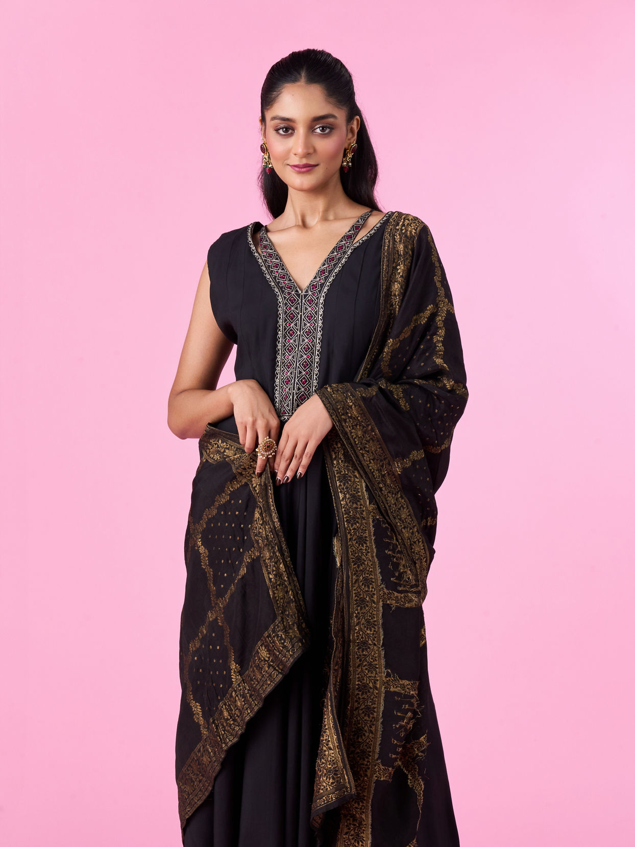 Mohey Women Black Aesthetic Anarkali Suit