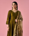 Mohey Women Green Art Silk Anarkali Suit with Hand Embroidery