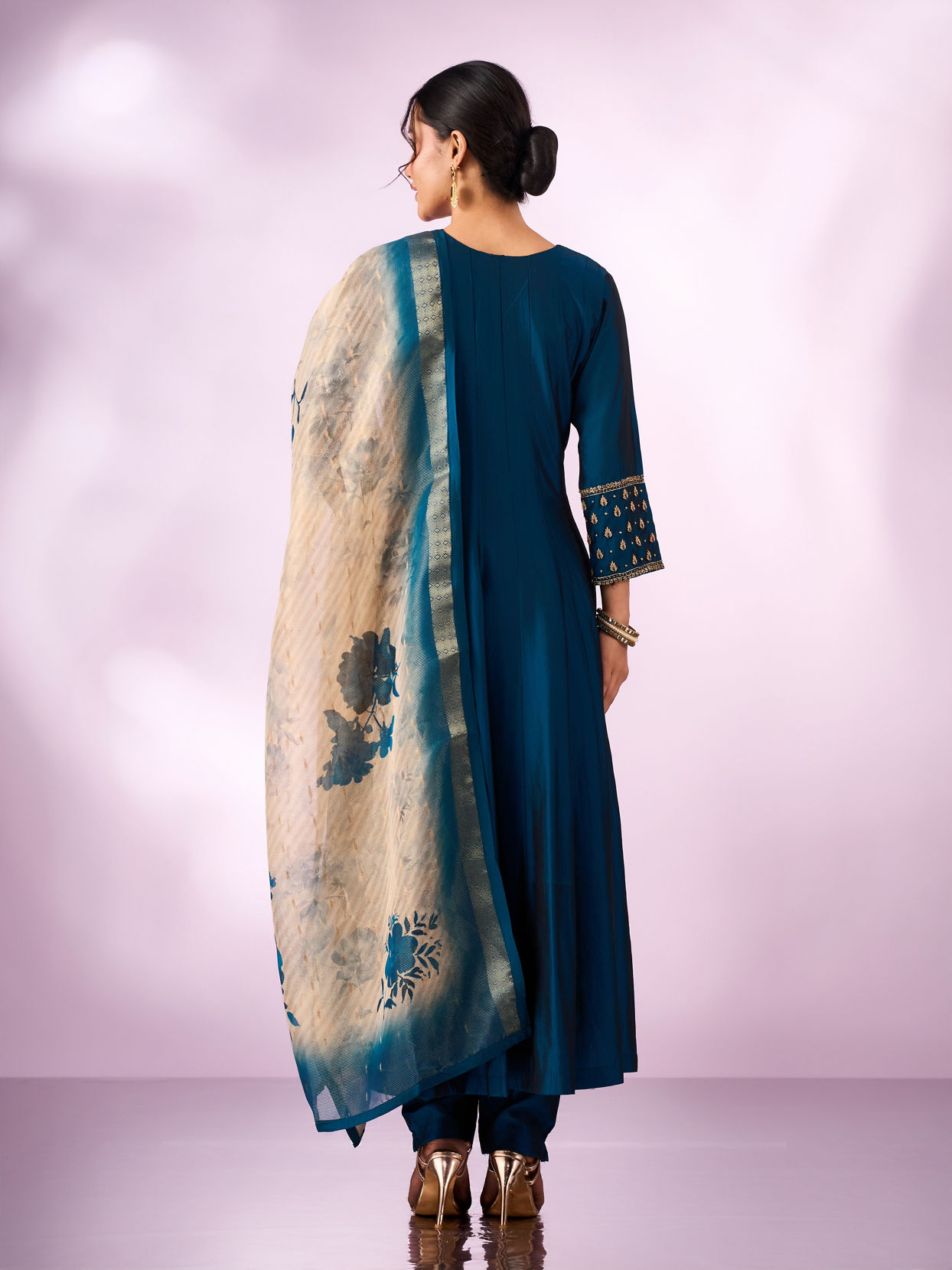 Mohey Women Blue Silk Anarkali Suit with Embroidery