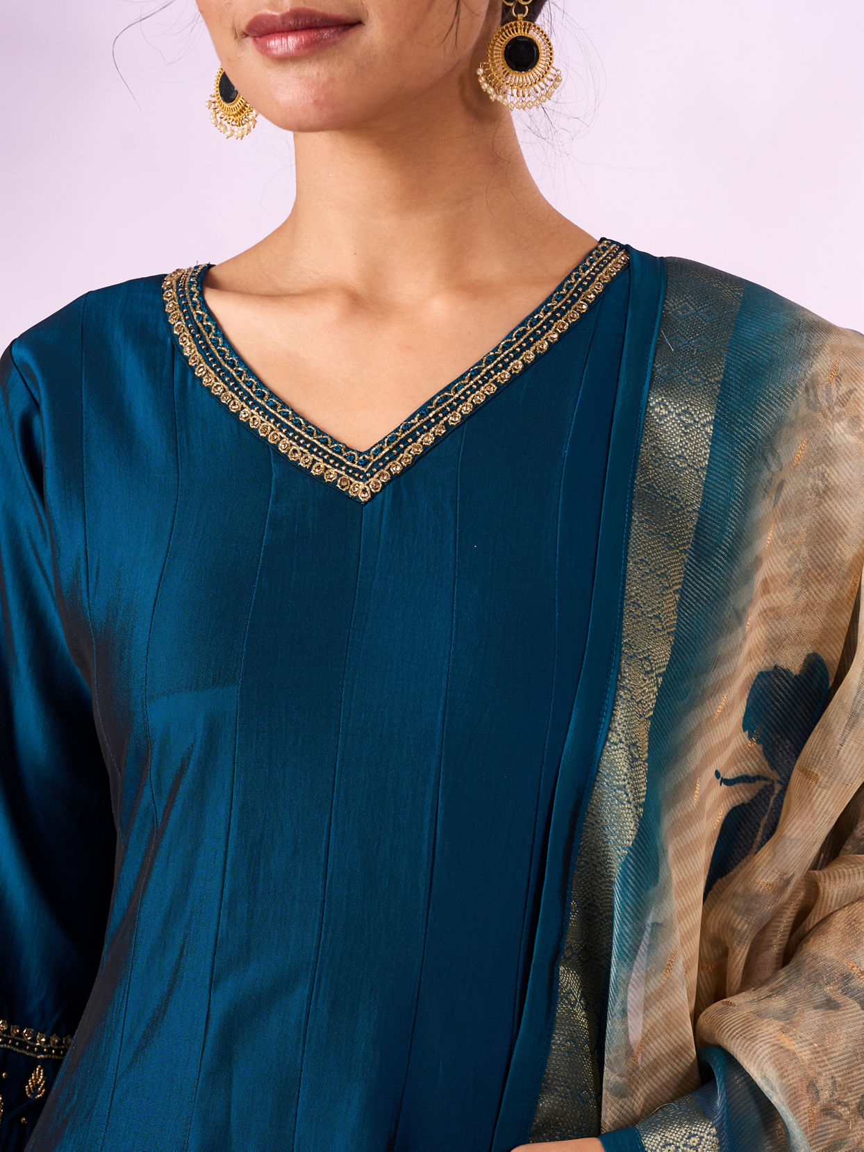 Mohey Women Blue Silk Anarkali Suit with Embroidery