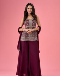 Mohey Women Glamorous Wine Tissue Palazzo Suit