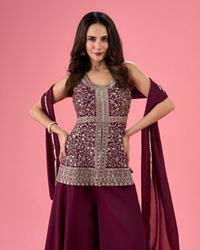 Mohey Women Glamorous Wine Tissue Palazzo Suit