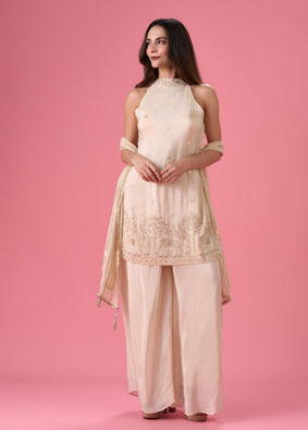 Mohey Women Breezy Organza Cream Palazzo Suit