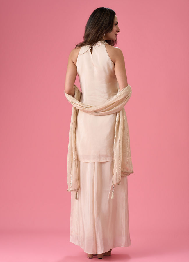 Mohey Women Breezy Organza Cream Palazzo Suit