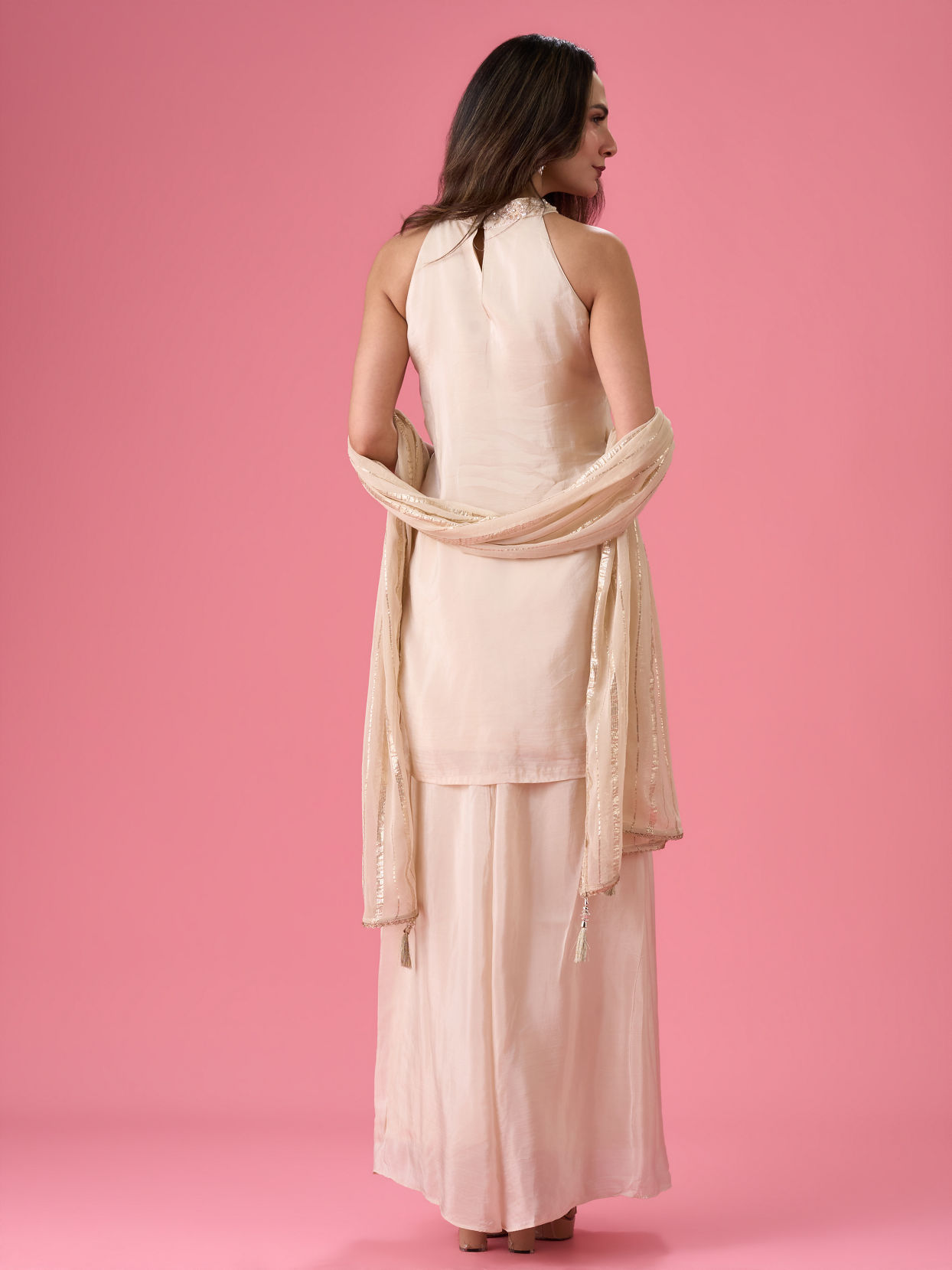 Mohey Women Breezy Organza Cream Palazzo Suit