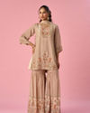 Mohey Women Cream Satin Sharara Suit with Hand Embroidery