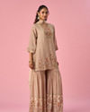 Mohey Women Cream Satin Sharara Suit with Hand Embroidery