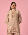 Mohey Women Cream Satin Sharara Suit with Hand Embroidery