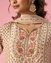 Mohey Women Cream Satin Sharara Suit with Hand Embroidery