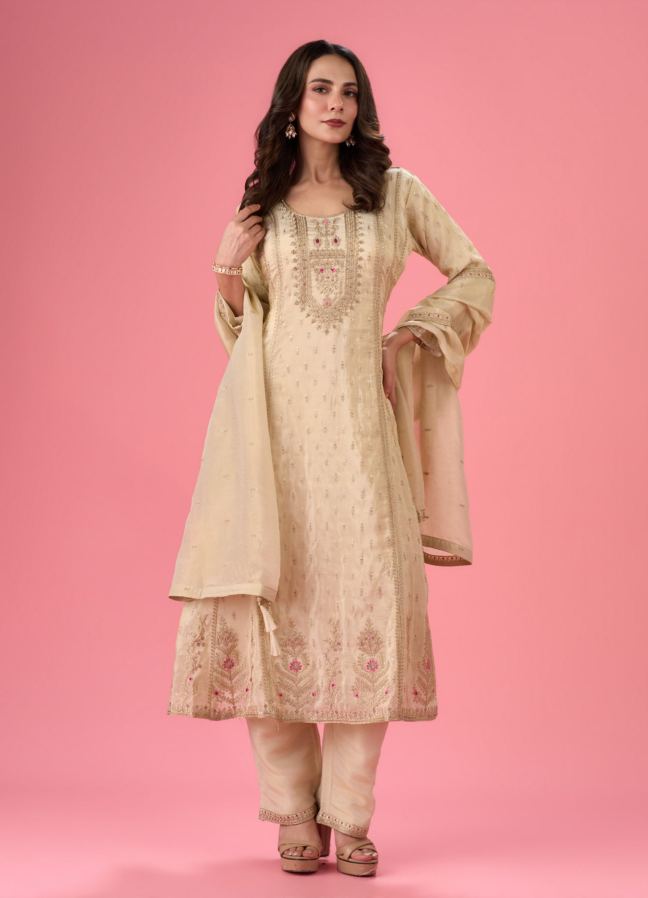 Mohey Women Radiant Cream Anarkali Suit