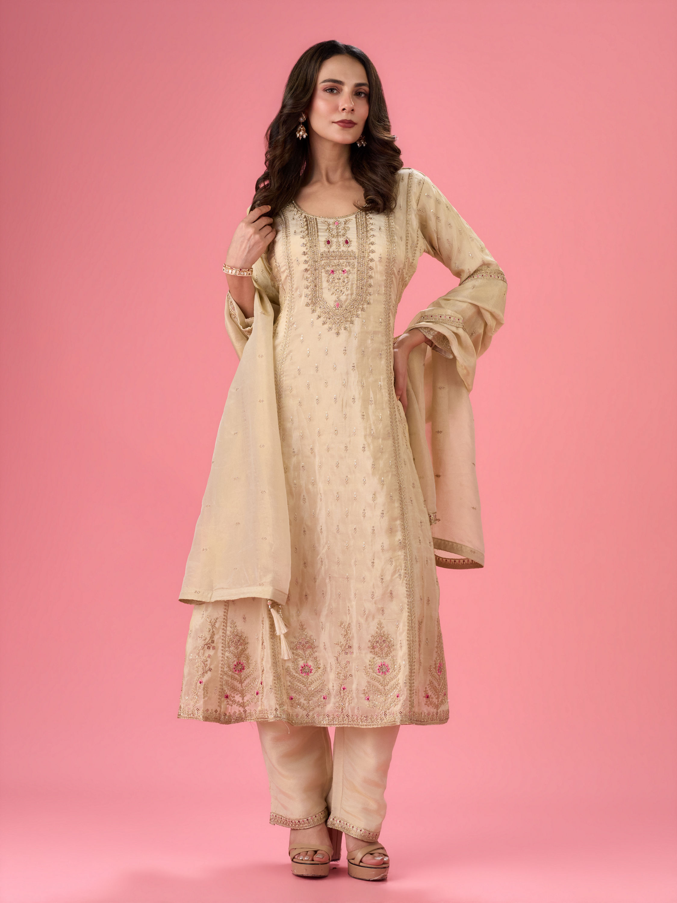 Mohey Women Radiant Cream Anarkali Suit