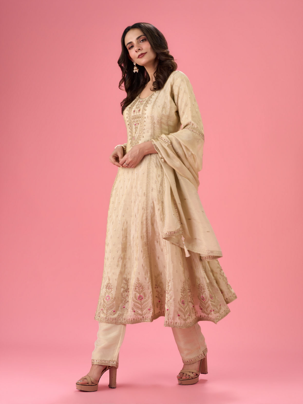 Mohey Women Radiant Cream Anarkali Suit