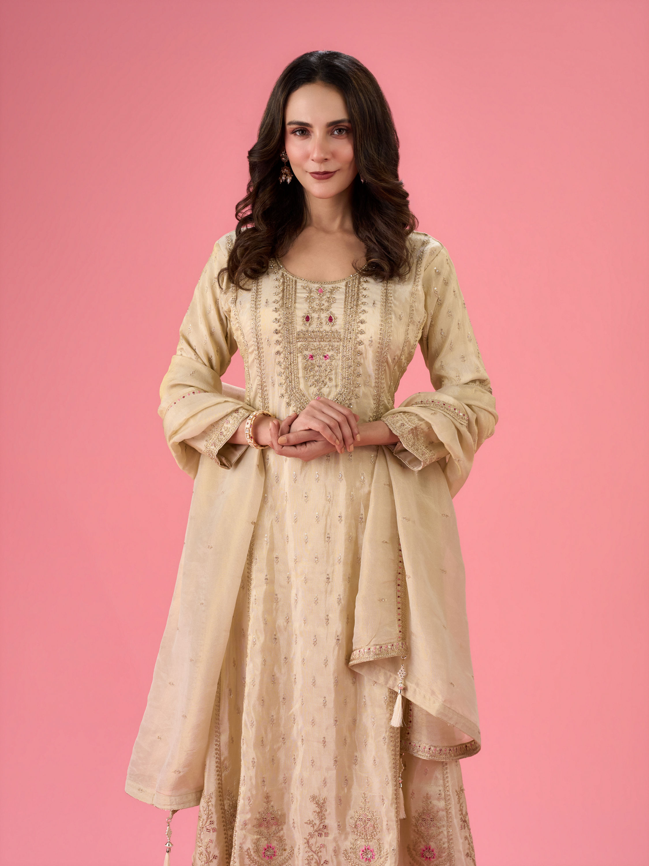 Mohey Women Radiant Cream Anarkali Suit