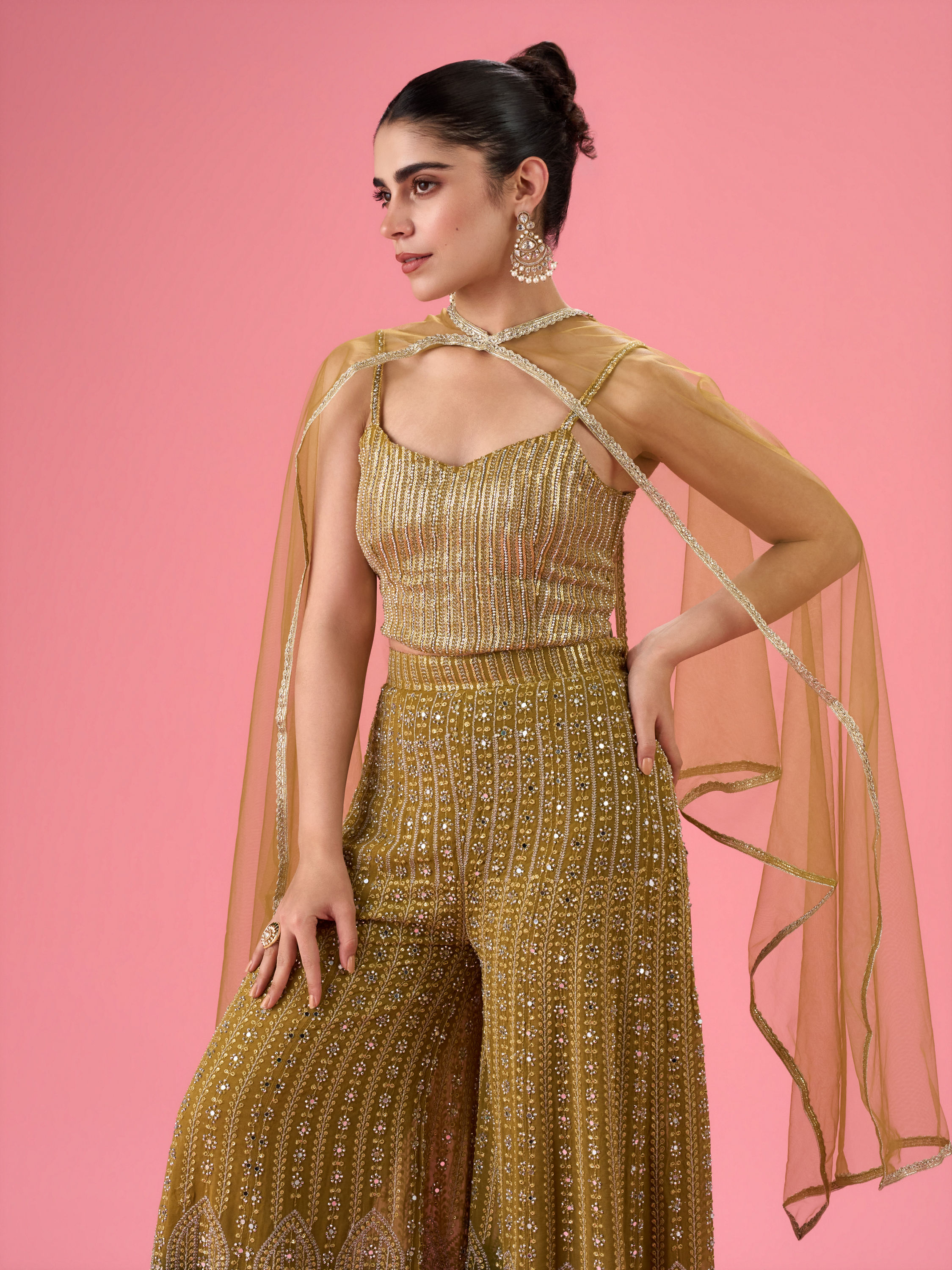 Mohey Women Majestic Mehandi Indo Western Set